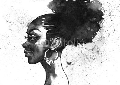 400x284 Watercolor Fashion African Woman Portrait With Splashes. Painting