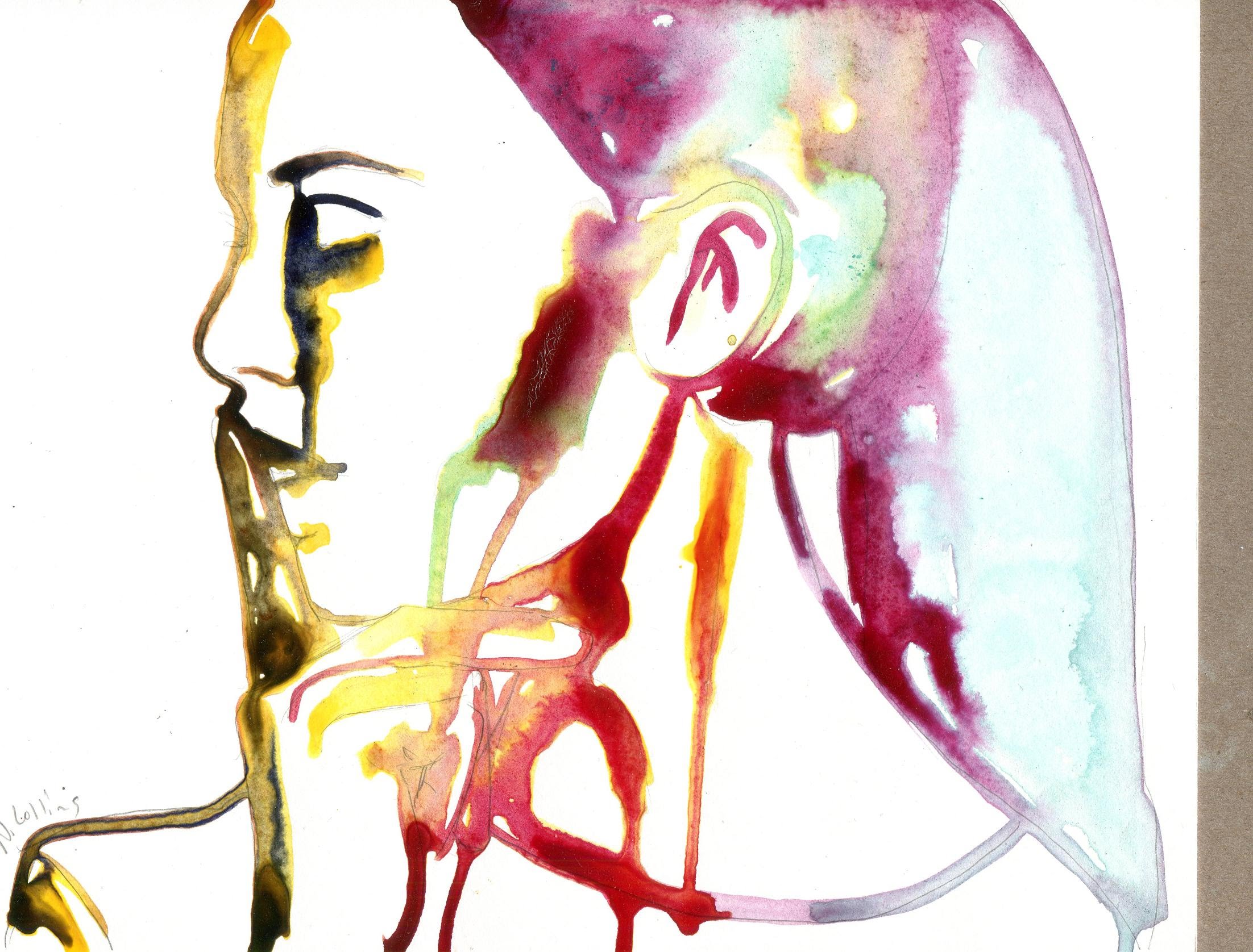 2204x1676 Woman Face Side Profile Easy Abstract Ink Painting