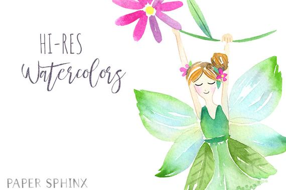 570x379 Watercolor Fairies Clipart Flower Fairy Clipart Fantasy Etsy