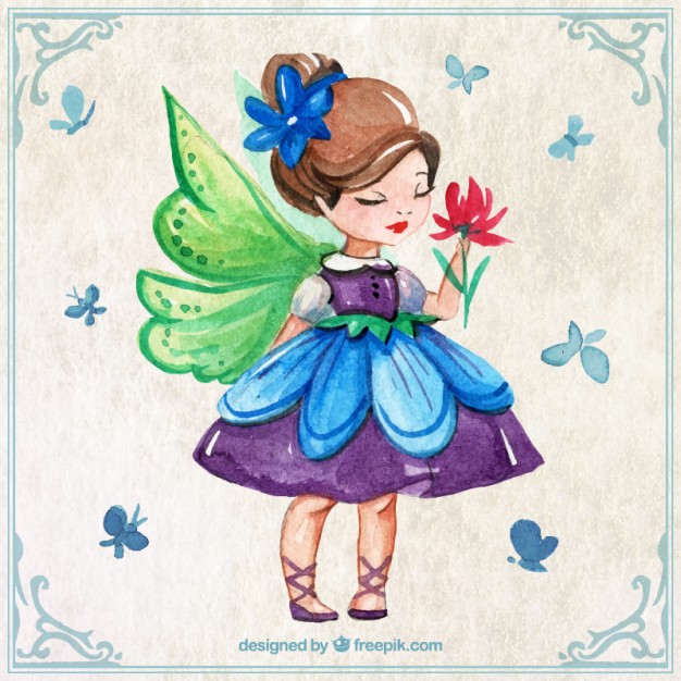 626x626 Watercolor Beautiful Fairy With Butterflies And Flower Vector