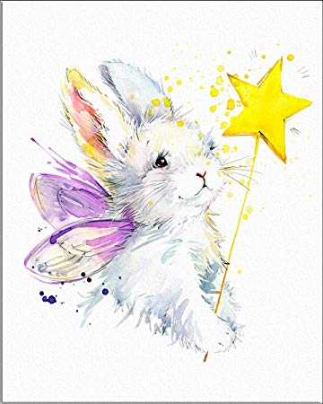 360x450 7dots Art. Bunny Fairy. Watercolor Art Print 8x10 On