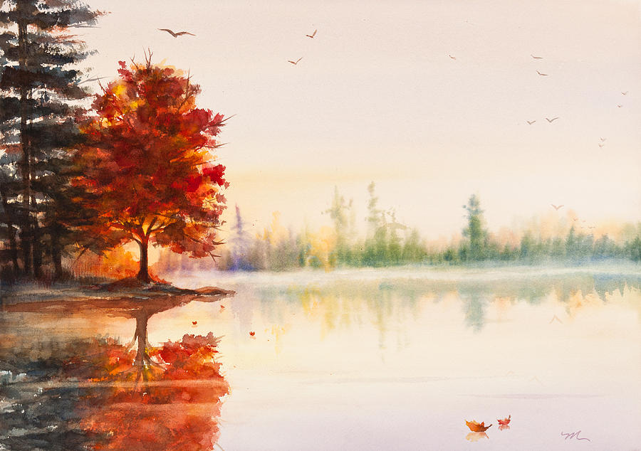 900x634 Early Autumn Reflections Watercolor Painting Painting By Michelle