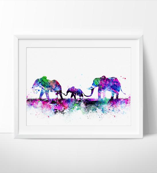 547x600 Elephant Family Watercolor Print, Nursery Art Print, Watercolor