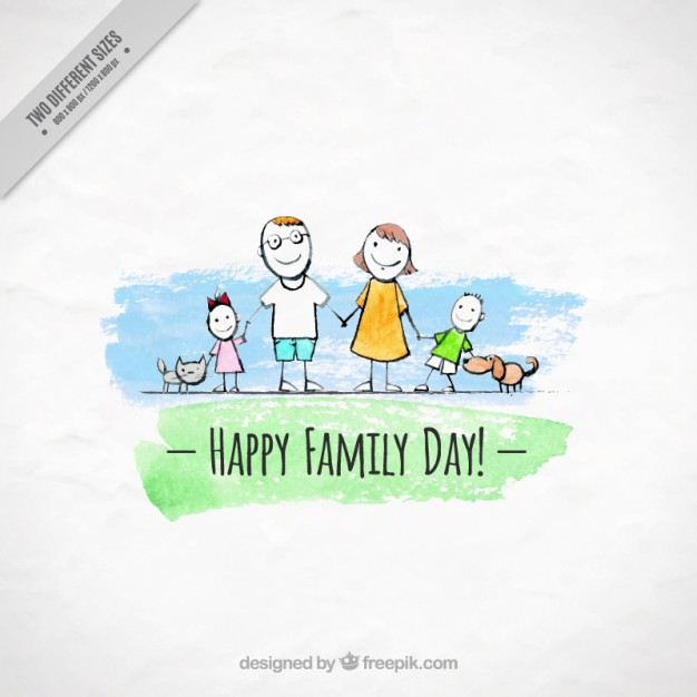 626x626 Watercolor Family With Pets Background Stock Images