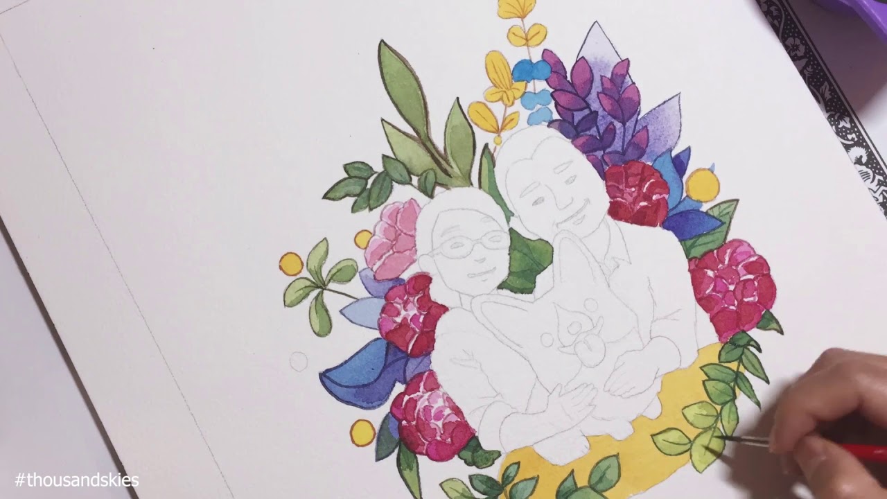 1280x720 Corgi Family Portrait Watercolors Painting