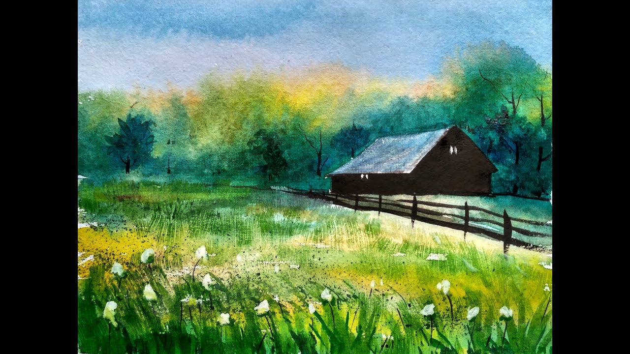 1280x720 Farmhouse Cottage Watercolor Painting Demo Watercolor Farm Paint