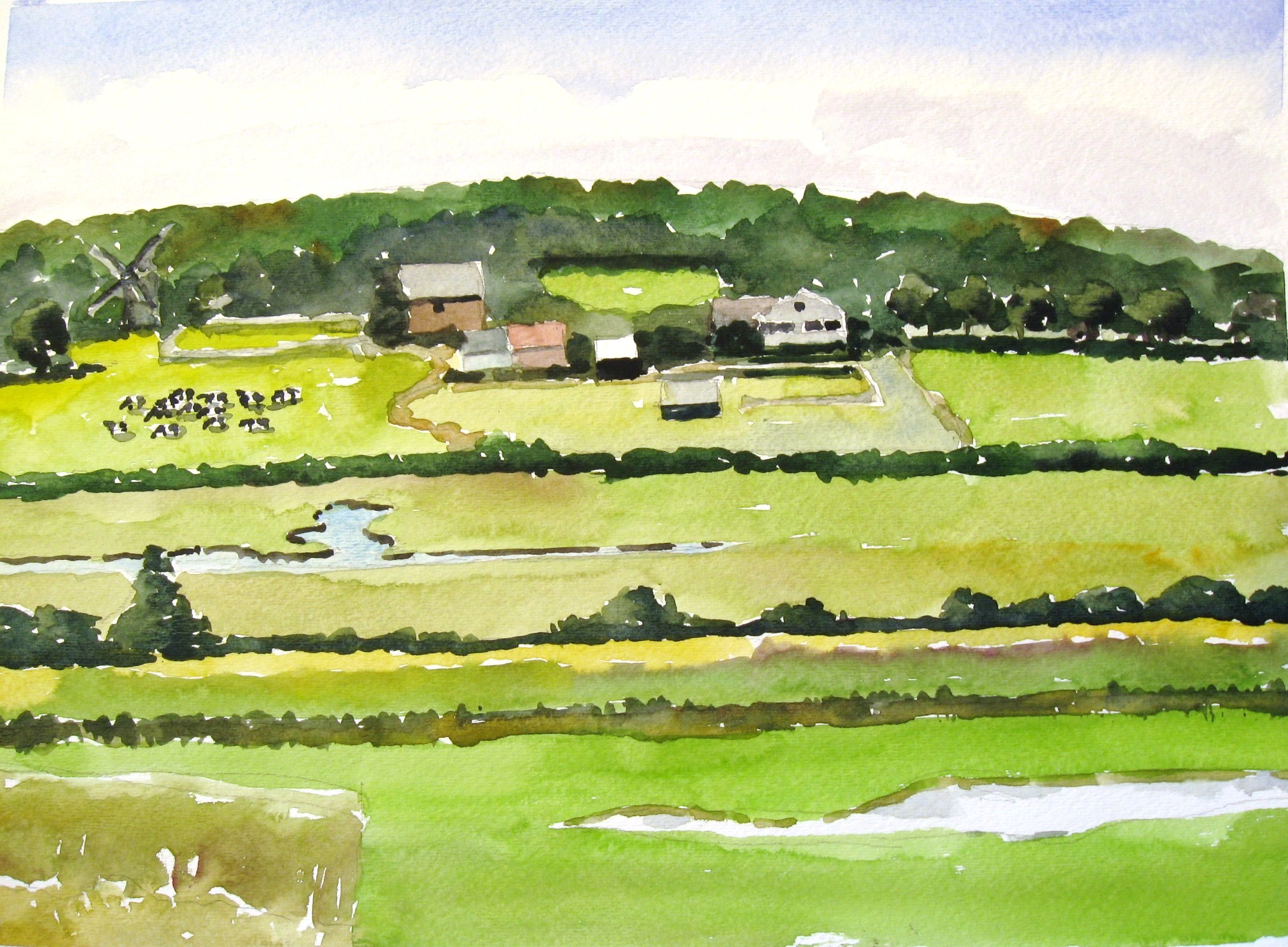 2024x1489 Neale Farm With Cows Watercolor Landscape Sold Wilson