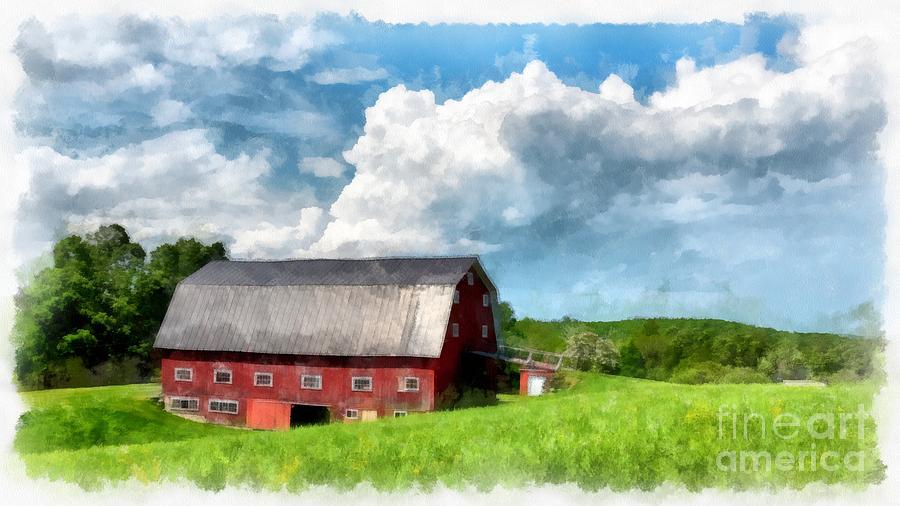 900x506 New England Farm Landscape Watercolor Photograph By Edward Fielding