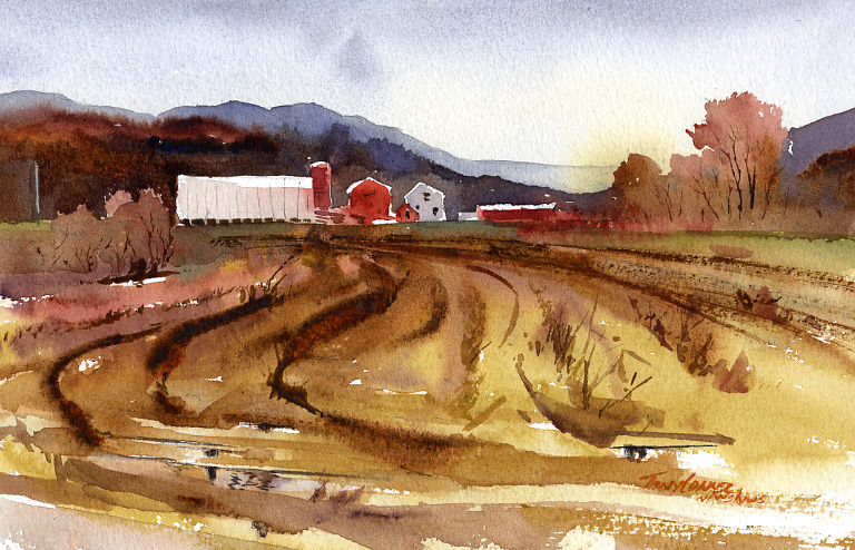 768x494 Rt. 30 Watercolor Landscape Painting Vermont Watercolor