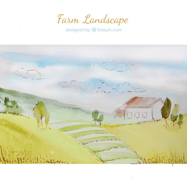 626x626 Watercolor Farm Landscape Vector Free Download