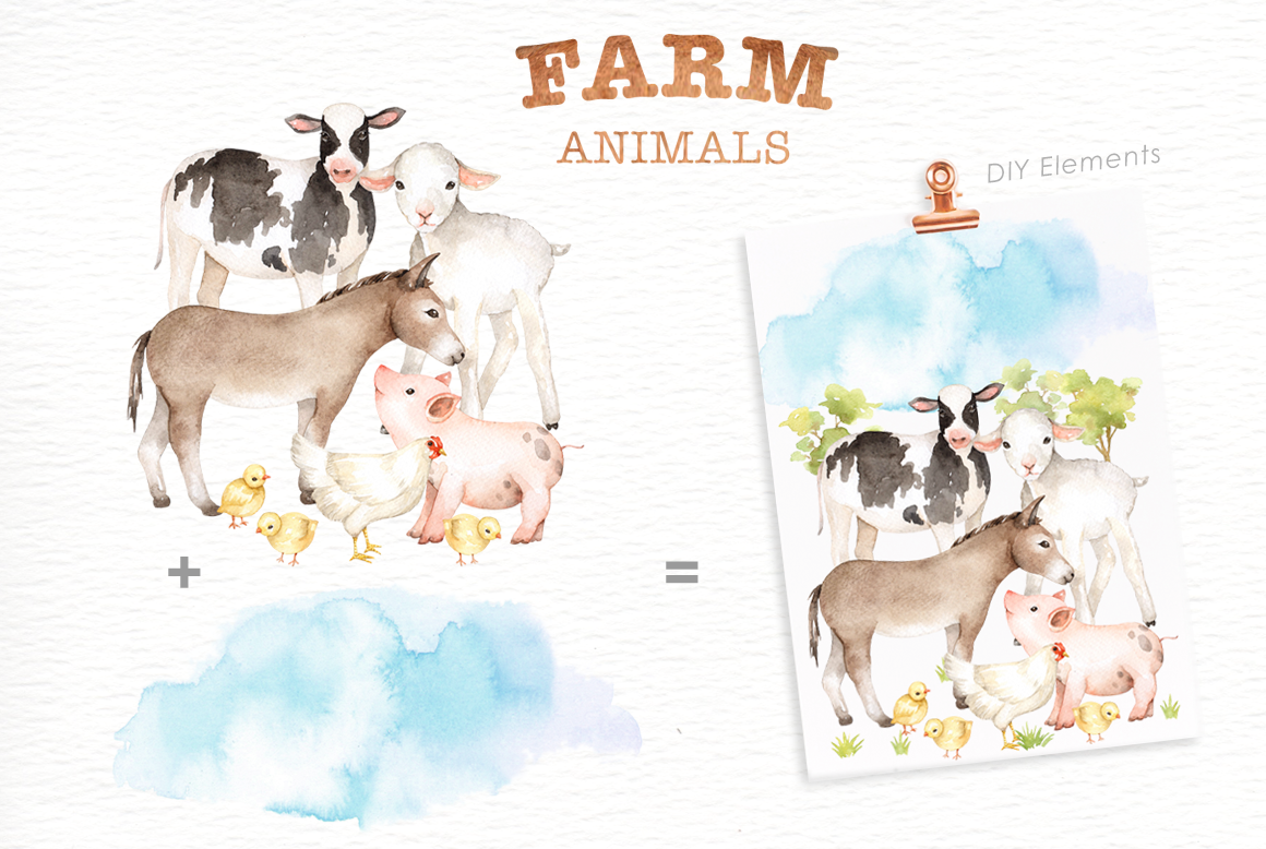 1160x778 Farm Animals Watercolor Clipart By Everysunsun