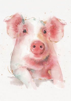 280x400 Watercolor Painting Watercolour Farm Animals Pig Quality Canvas