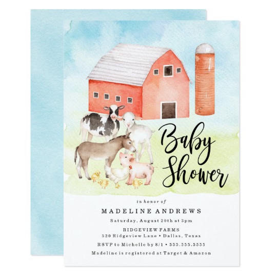 540x540 Watercolor Farm Animals Baby Shower Invitation