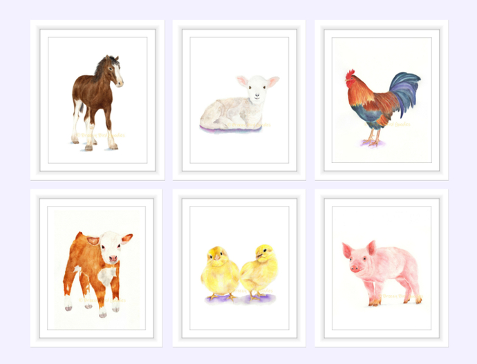 690x527 Farm Animals Set Of 6 Prints, By Breezy Bird Goodies On Zibbet
