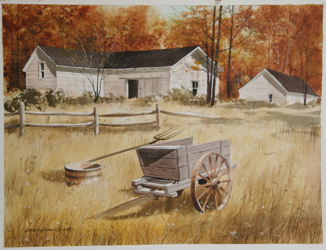 640x492 James Feriola Farmhouse In Autumn Watercolor Painting