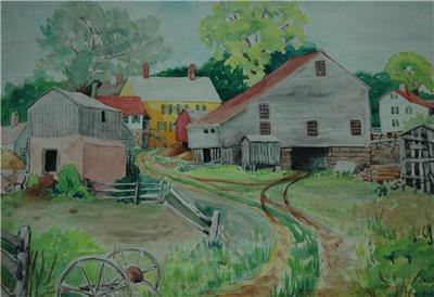400x274 Original Watercolor Of A Summer Country Farmhouse And Barn Scene