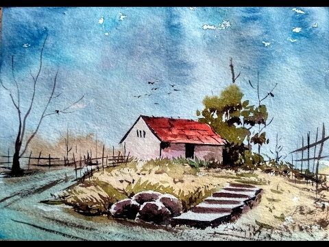 480x360 Pen And Wash Fall Farmhouse Watercolor Tutorial. Quick And Fun