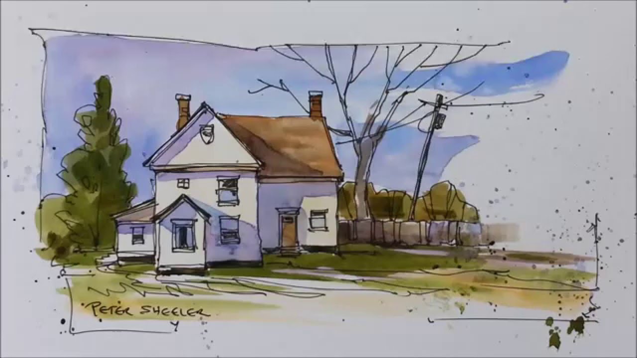 1280x720 Pen And Wash Demonstration Of A Country Farmhouse. Easy To Follow