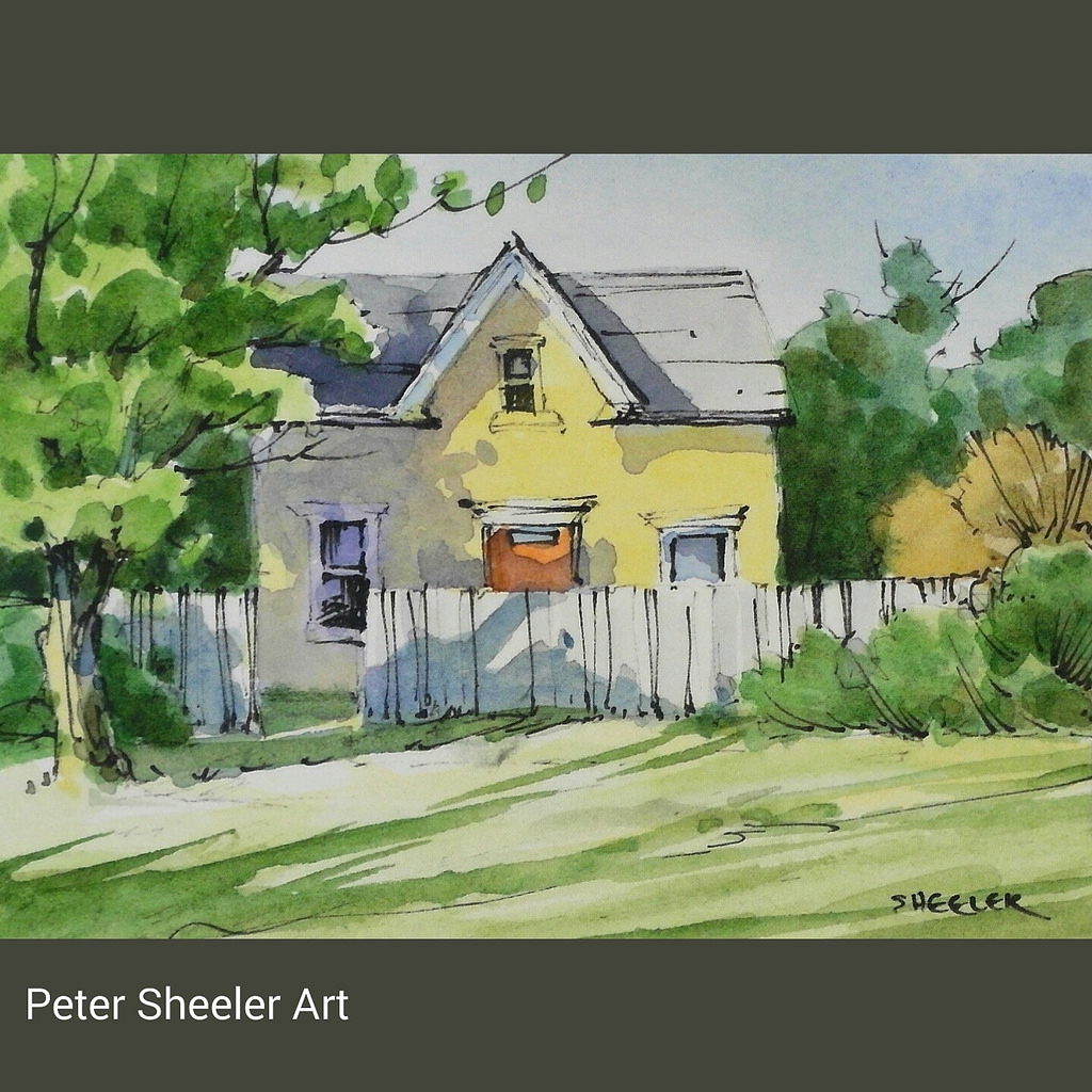 1024x1024 Rural Sketch Of A Cute Yellow Farmhouse. A Tiny One
