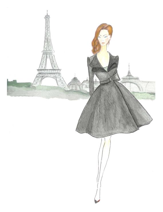 570x738 Paris Girl Watercolor Fashion Illustration Girls Room Decor Etsy