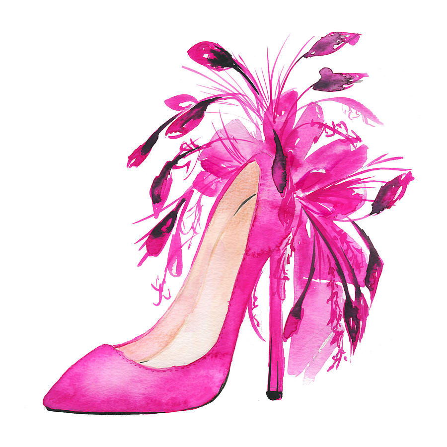 900x900 Pink Shoes, Watercolor Fashion Illustration Painting By Koma Art
