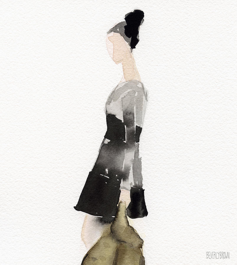 803x900 Woman In A Black And Gray Dress Fashion Illustration Art Print