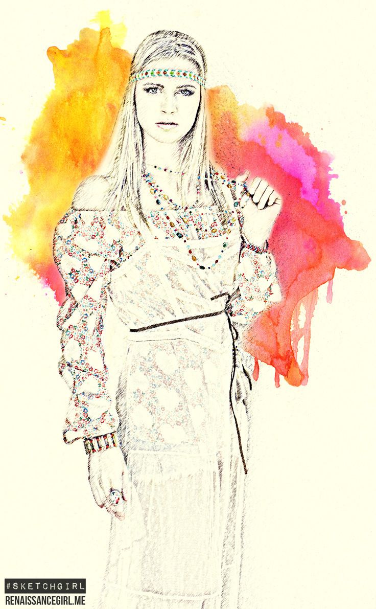 736x1191 Bohemian Watercolor Fashion Sketch Girl Sketchy Fashion