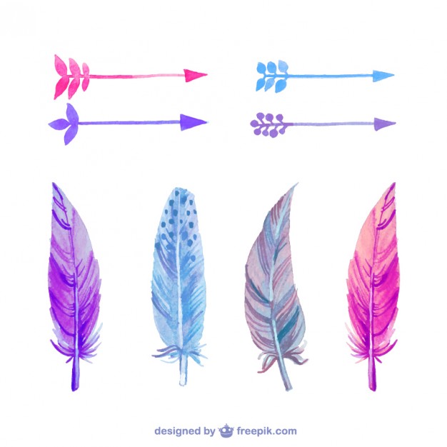626x626 Watercolor Feathers And Arrows Vector Free Download