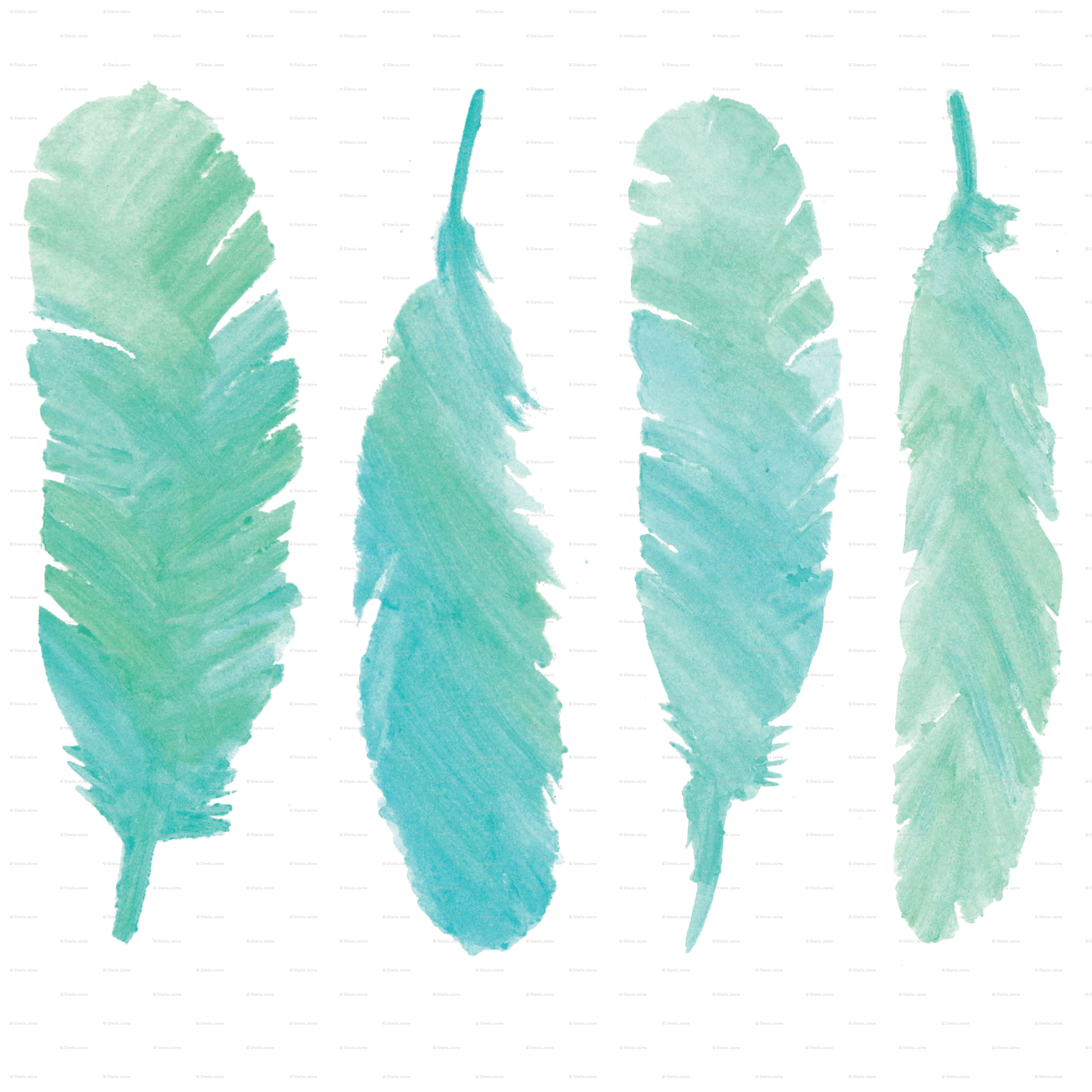 3281x3281 Blue Watercolor Feathers Wallpaper