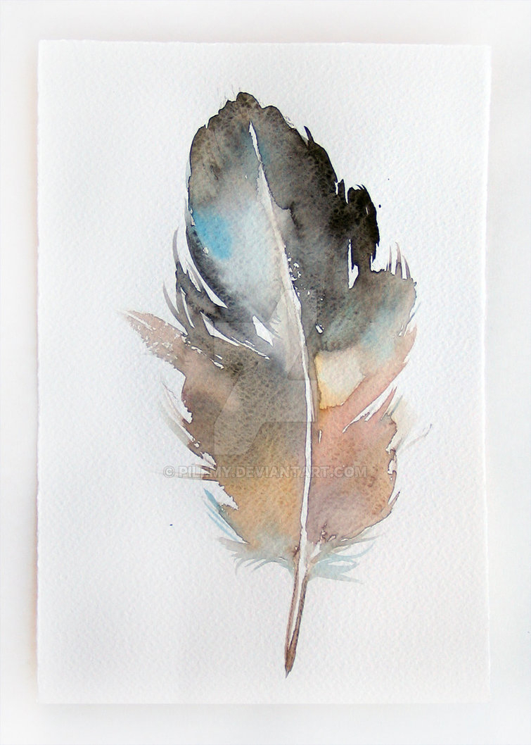 755x1058 Painting Feathers In Watercolor Feather Grey Beige, Watercolor