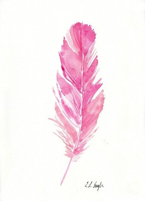 500x692 Pink Watercolor Feather Painting, Original Artwork, 9x12, Pink