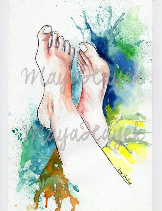 570x738 Relaxing Feet Watercolor Painting Color Feet Print Splash Of Etsy