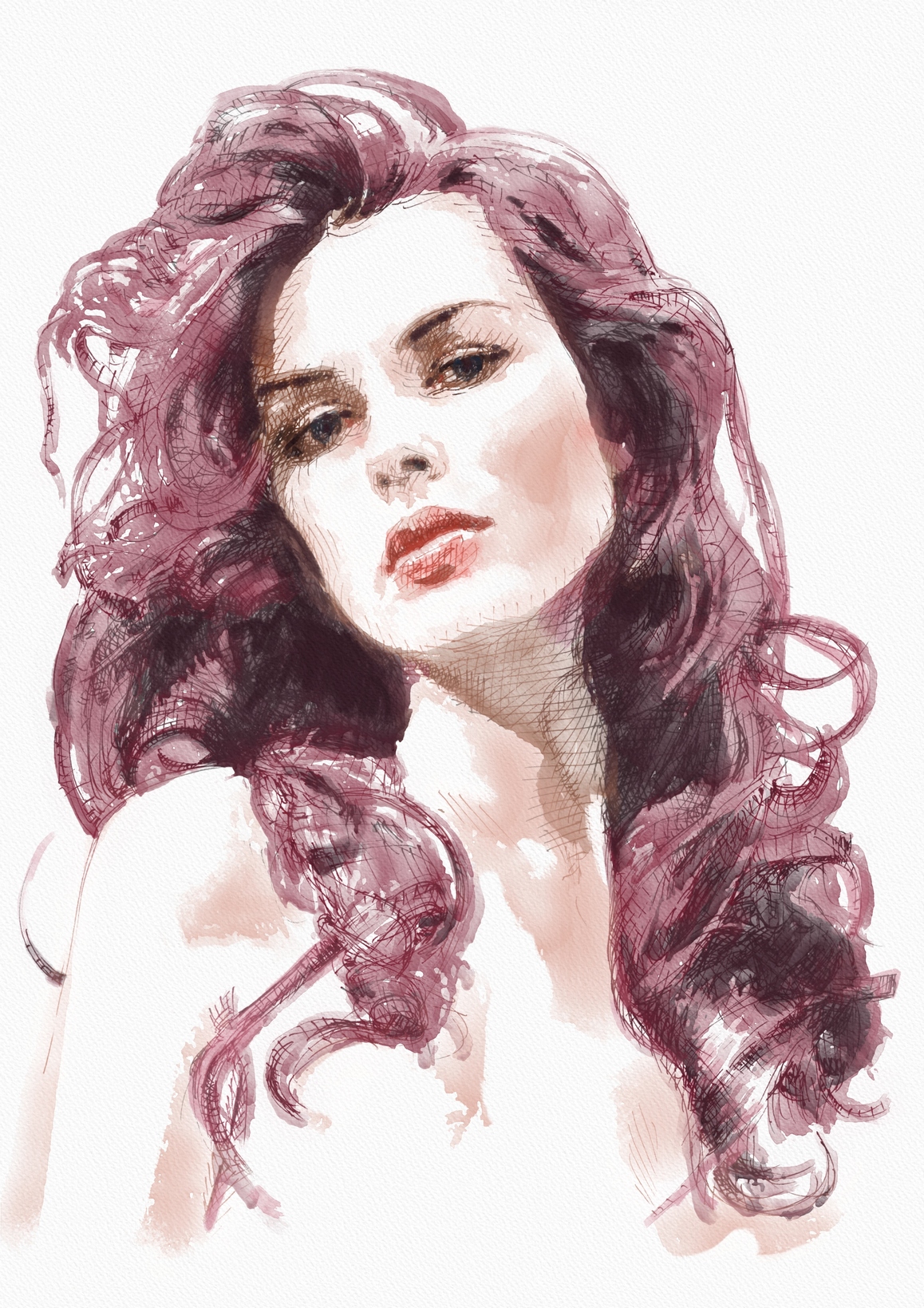 1158x1639 Portrait Of Woman, Ink And Watercolor, A3 Art