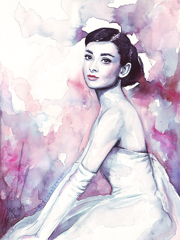 600x799 Audrey Hepburn Watercolor Olechka Design