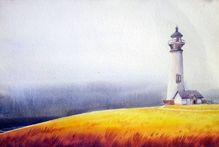 770x516 Lighthouse Amp Corn Field Watercolor On Paper Painting By Samiran