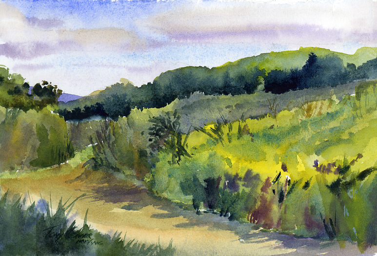 773x524 Over Taraden Fields Original Watercolor Landscape Painting