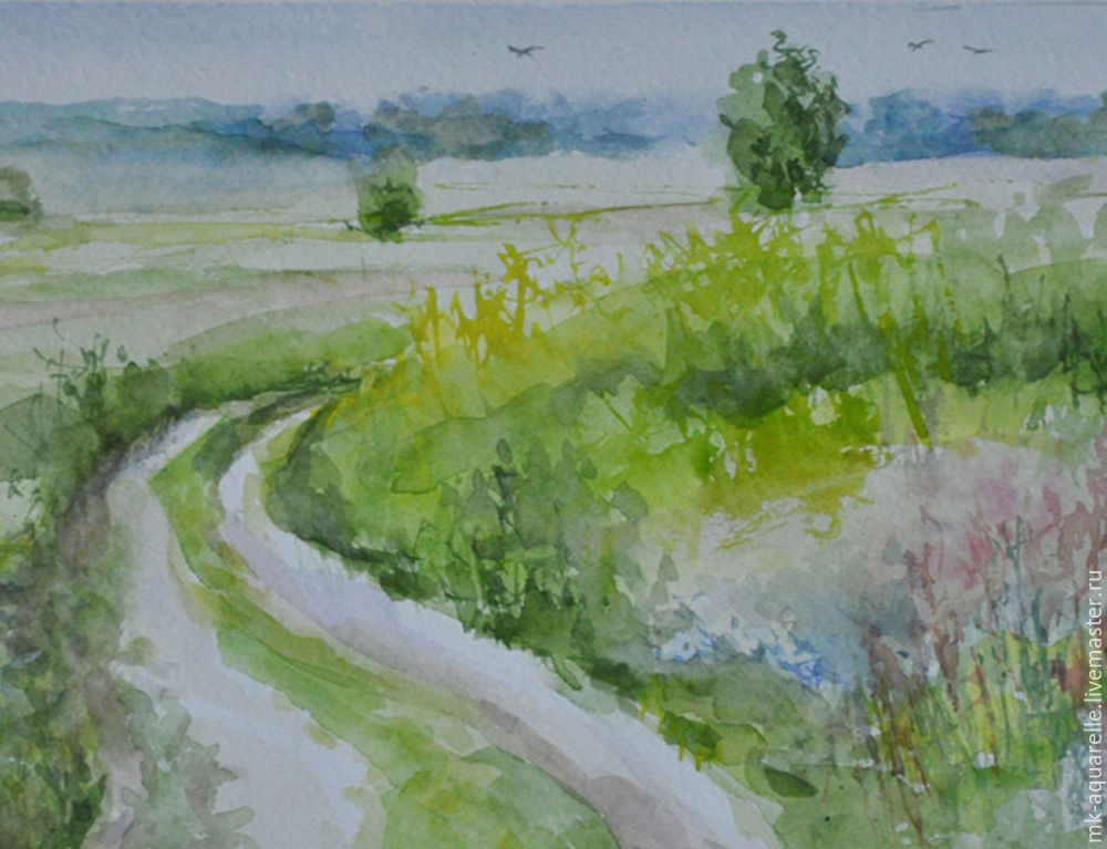1000x767 Watercolor Landscape Road In Field Shop Online On Livemaster