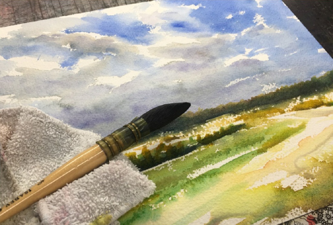 1100x743 How To Paint Field And Sky Watercolor Painting The Art 123
