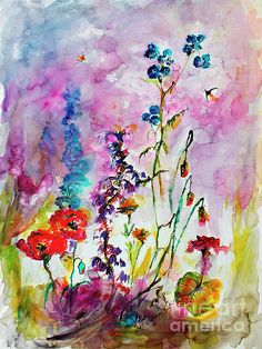 236x314 Watercolor Flowers. Field Grass. Field Herbs. Watercolor Painting
