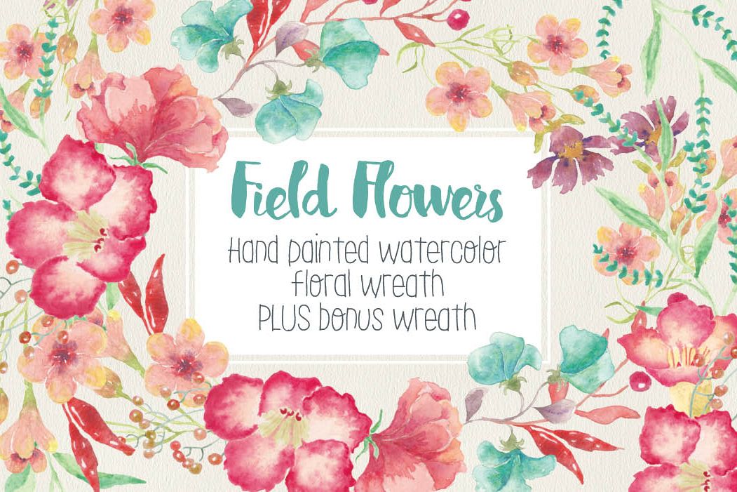 1051x701 Watercolor Wreath Of Field Flowers By L Design Bundles