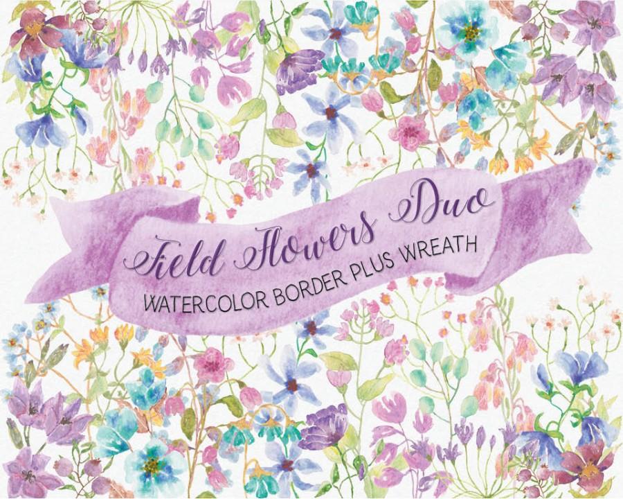 900x720 Field Flowers In Watercolor Wreath Plus Border Watercolor Clip