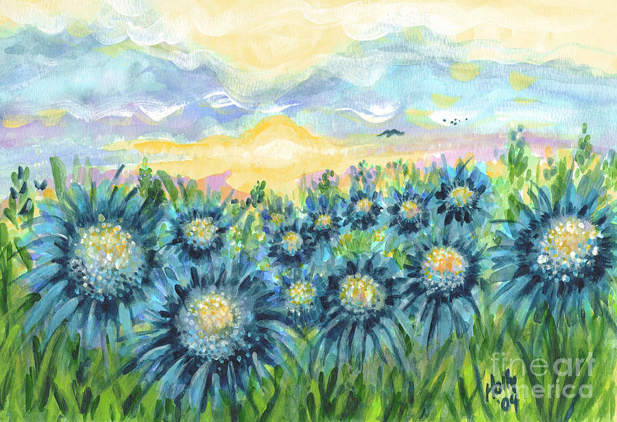 900x616 Field Of Blue Flowers Painting By Holly Carmichael