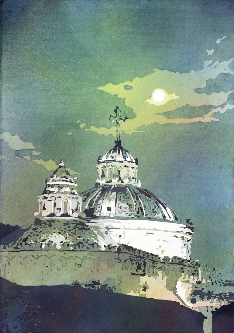 770x1094 Fine Art Watercolor Painting Of Church Rising Over Colonial