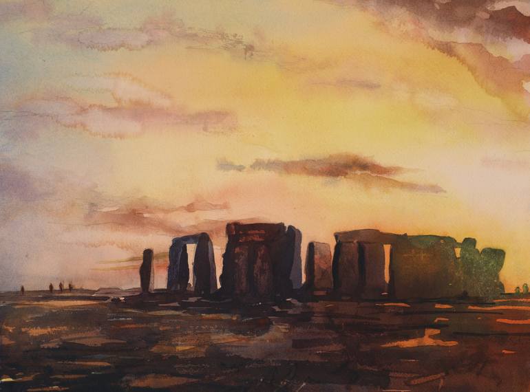 770x570 Fine Art Watercolor Painting Of Prehistoric Monument Of Stonehenge