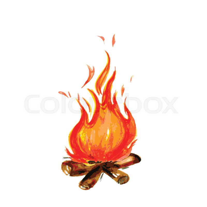 800x800 Fire Painted In Watercolor Style, Vector Illustration Stock