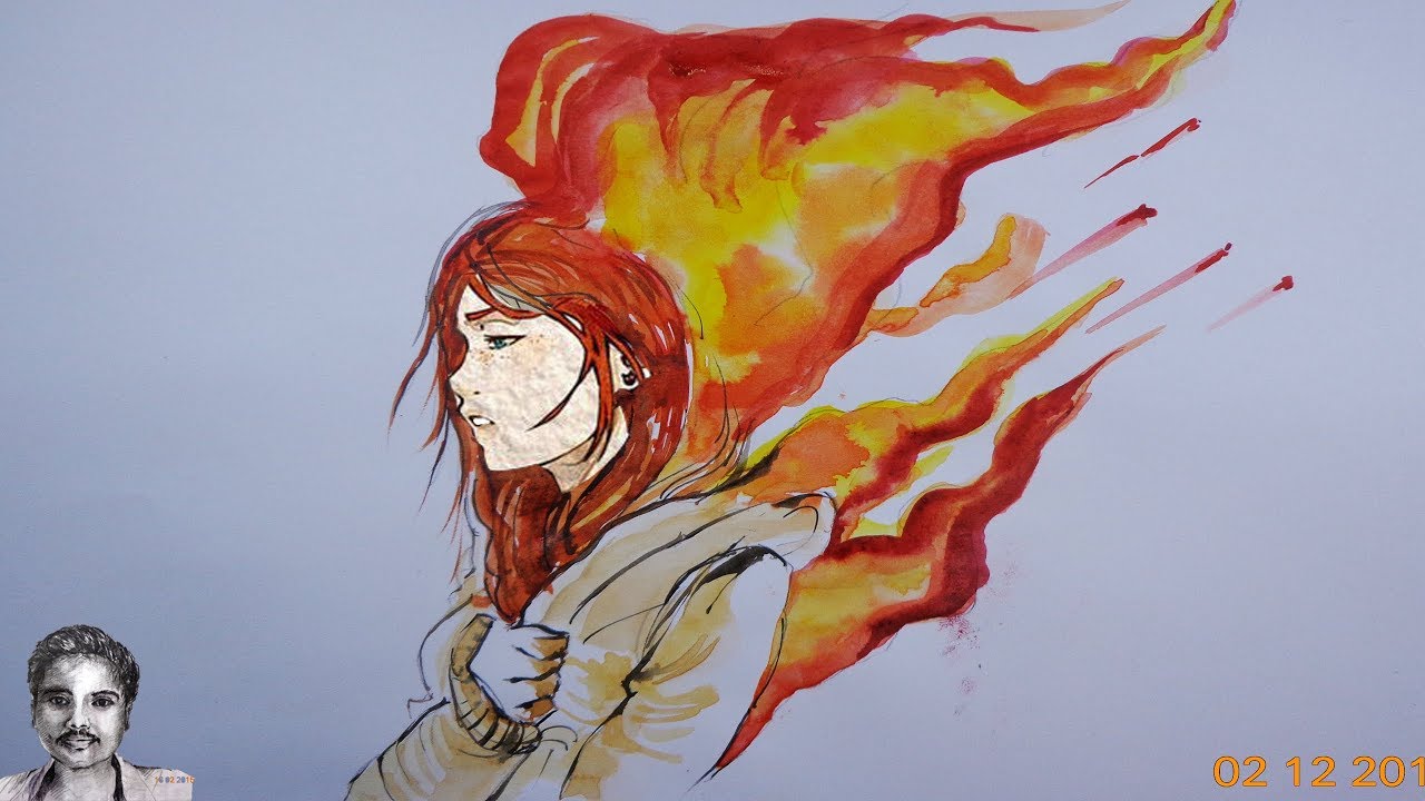 1280x720 Watercolor Painting Ideas Girl On Fire Draw