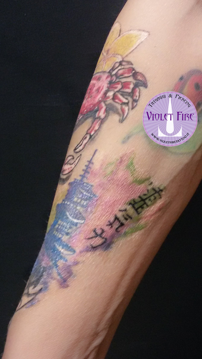 670x1191 Watercolor Pagoda + Realistic Crab