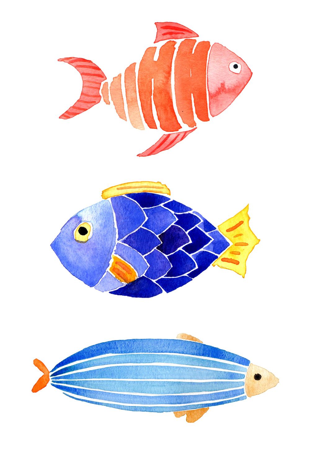 1000x1455 Watercolour Idea The Cute Watercolor Fishes By The