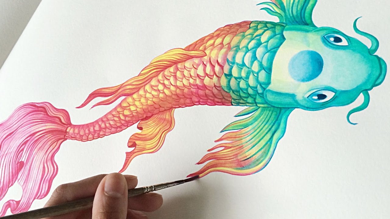 1280x720 Koi Fish Watercolour Painting