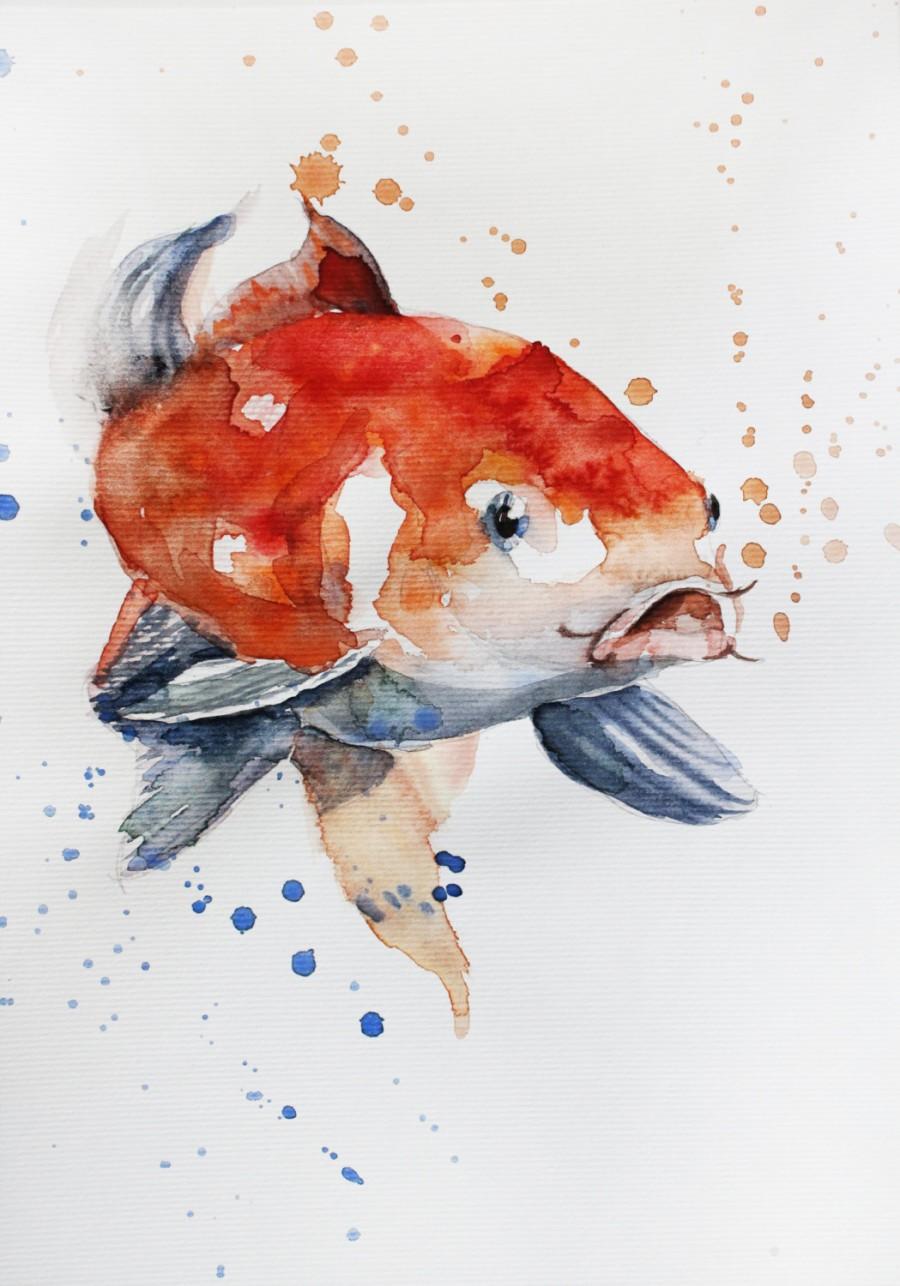 900x1286 Original Watercolor Painting Koi Fish Gold Fish Sea For Children